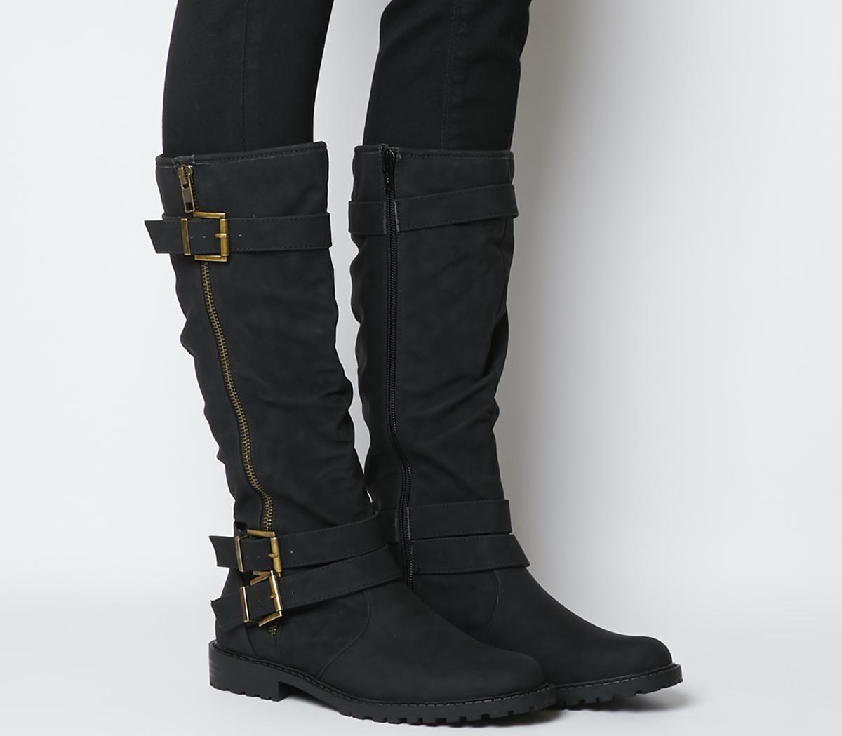 black high boots flat