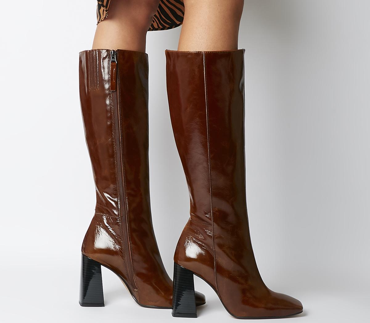 patent leather block heel boots
