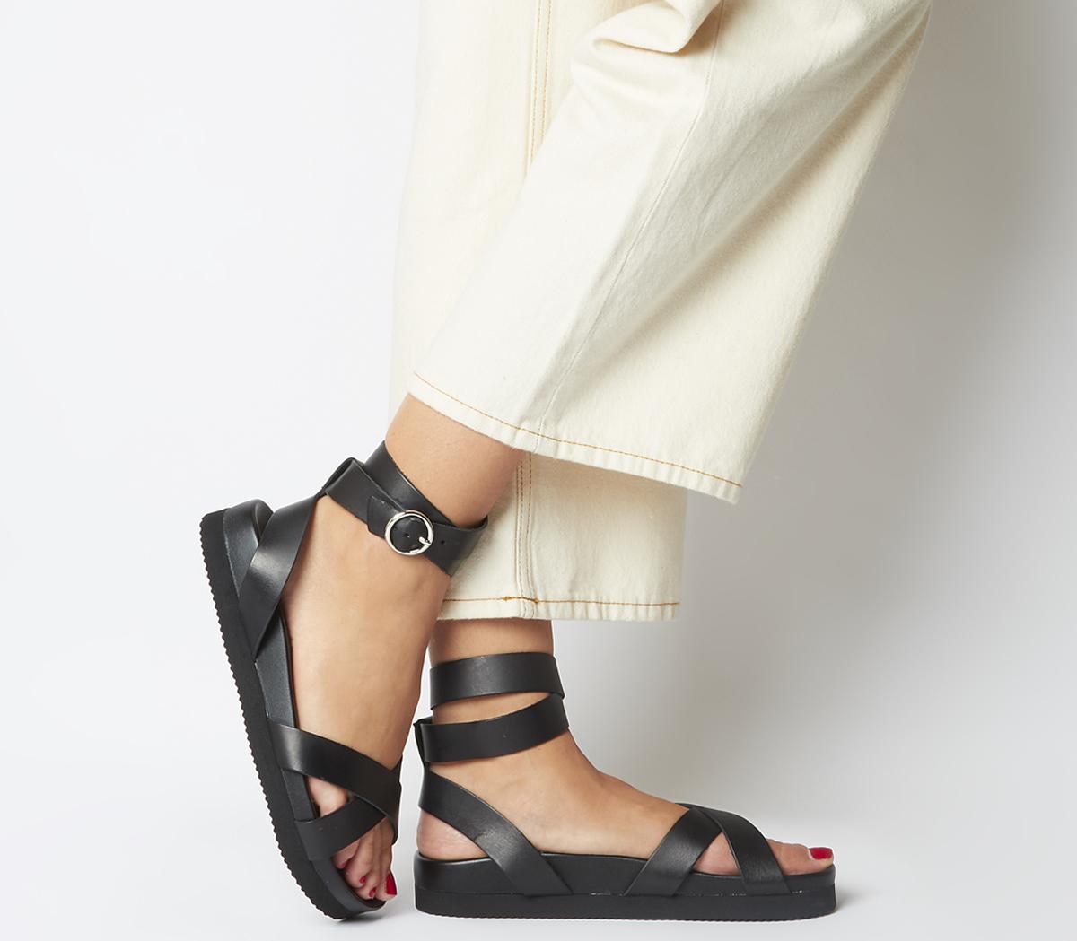 black leather footbed sandals