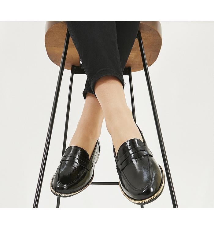 Womens Office Fallow Buckle Loafers Black Box Leather Flats