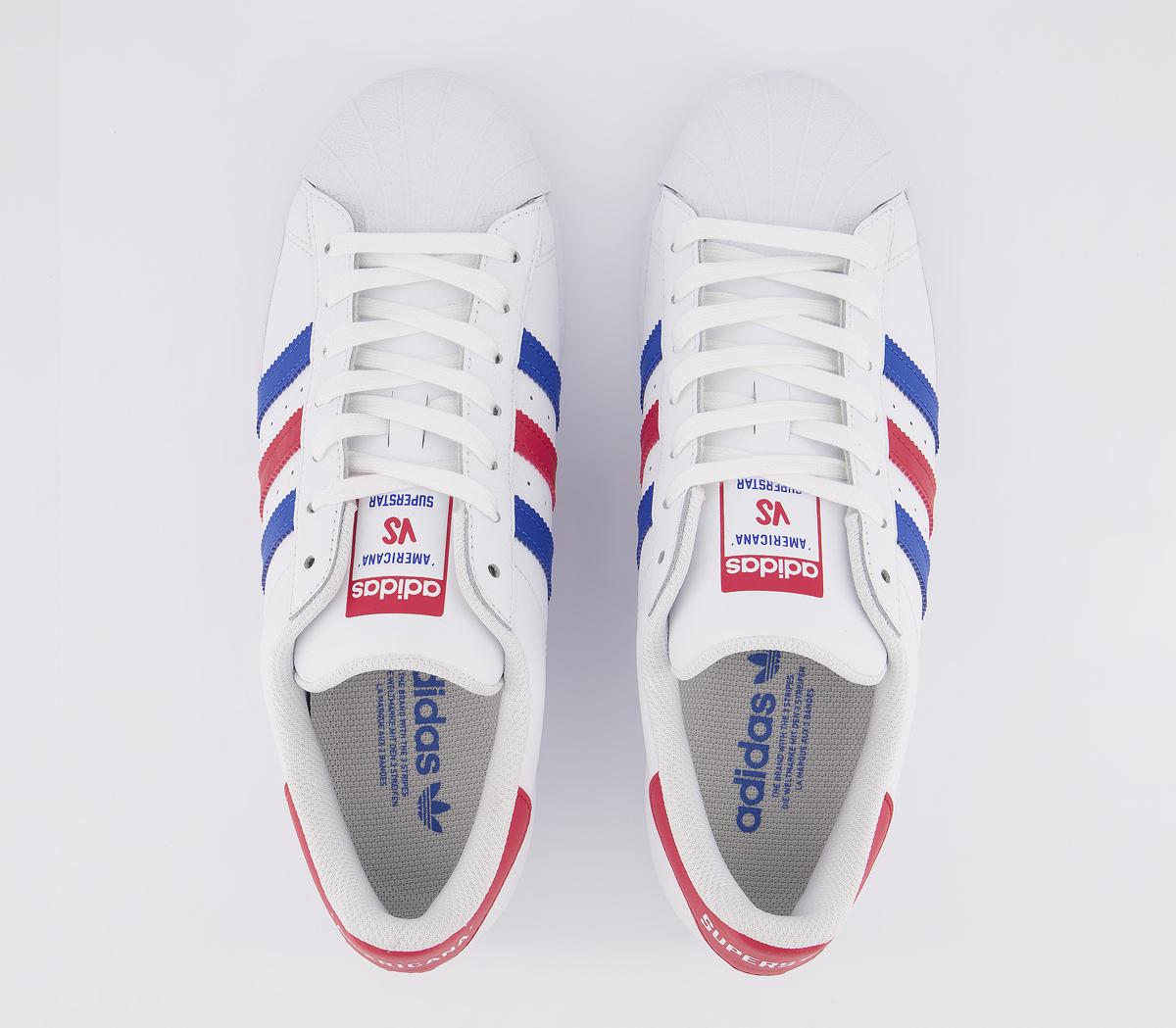 adidas Superstar Trainers White Blue Red - Unisex Sports