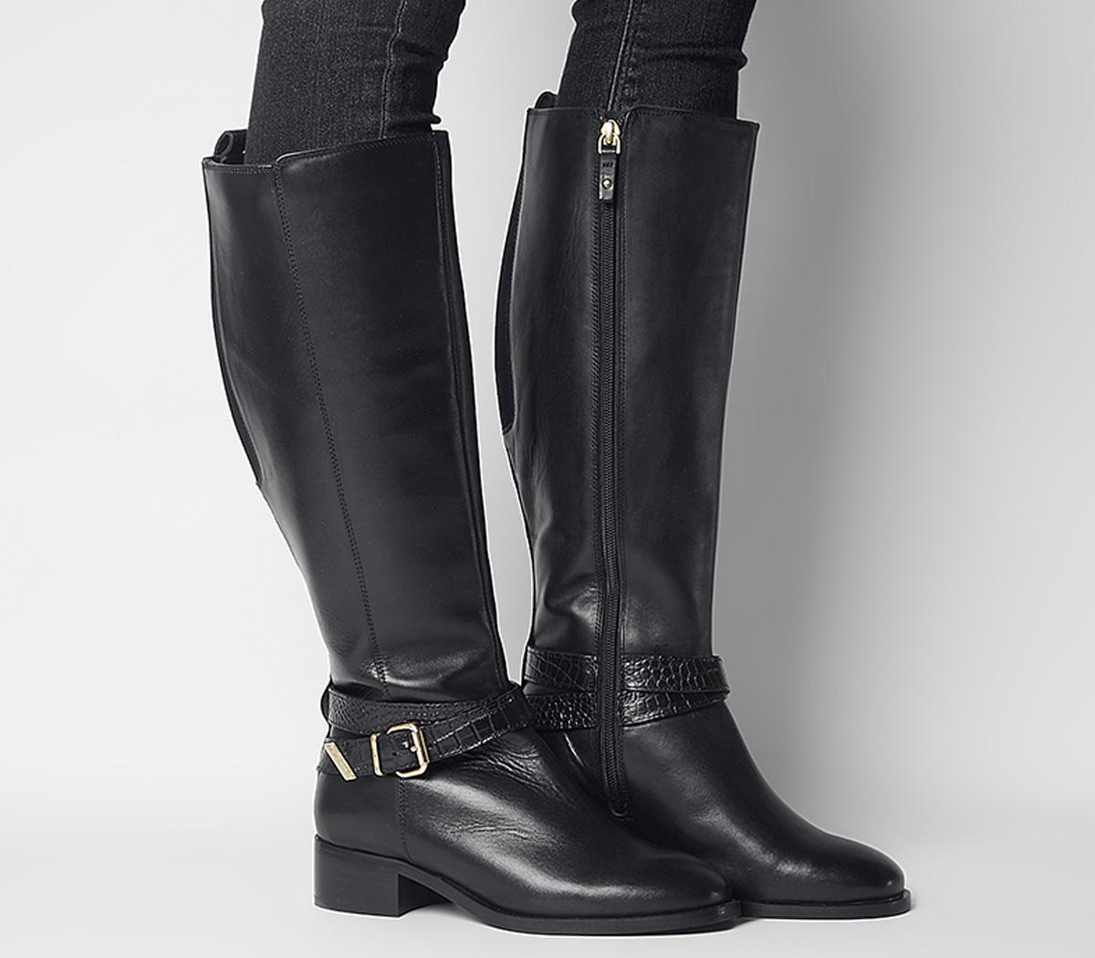 black leather wide fit knee high boots