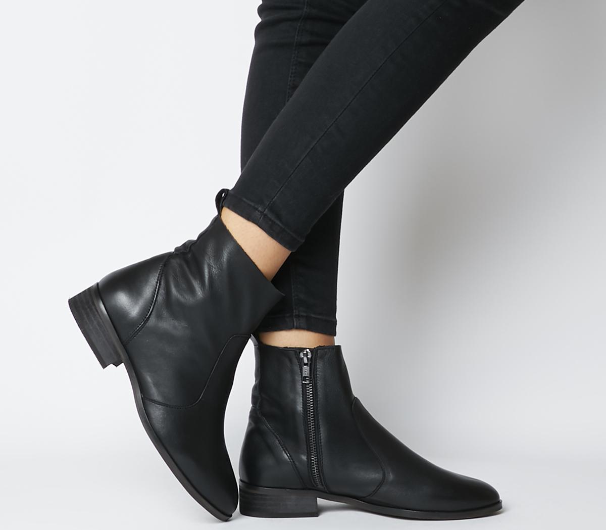 Office Ashleigh Wide Fit Flat Ankle Boots Black Leather