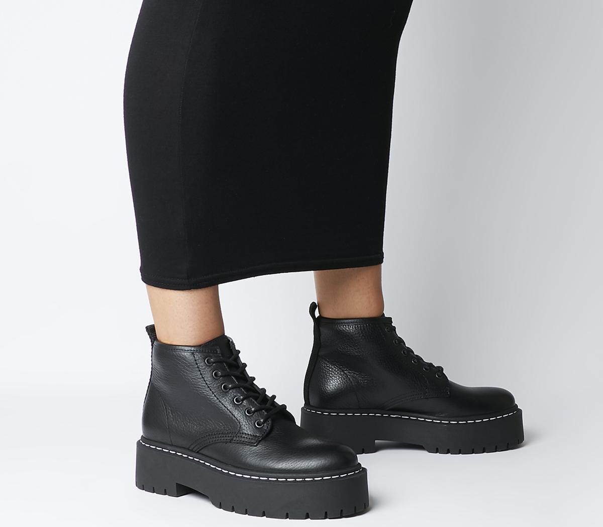 Office Absorb Chunky Lace Up Boots Black Leather - Ankle Boots