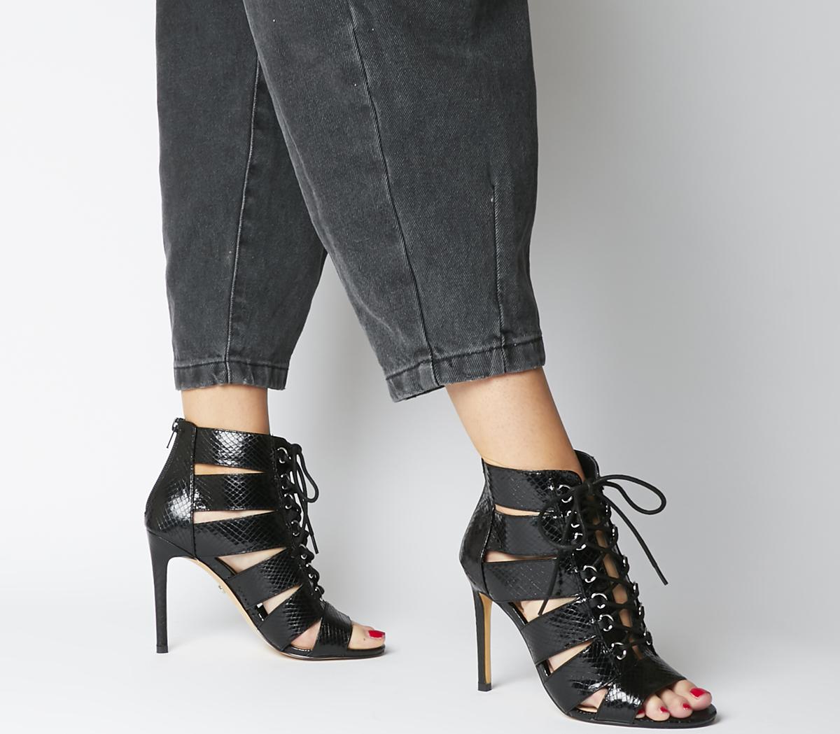 black ghillie heels
