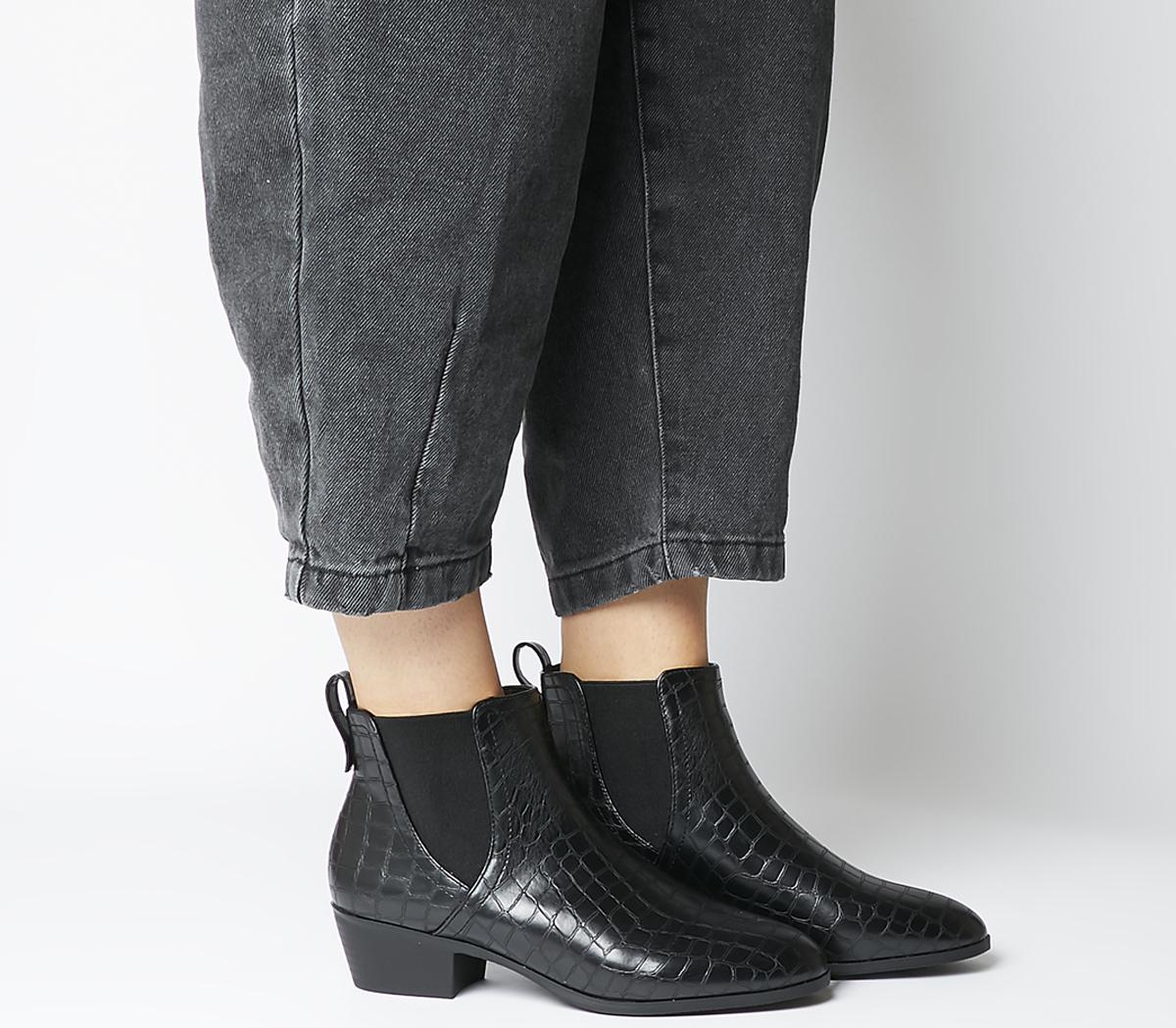 black croc effect chunky chelsea ankle boots