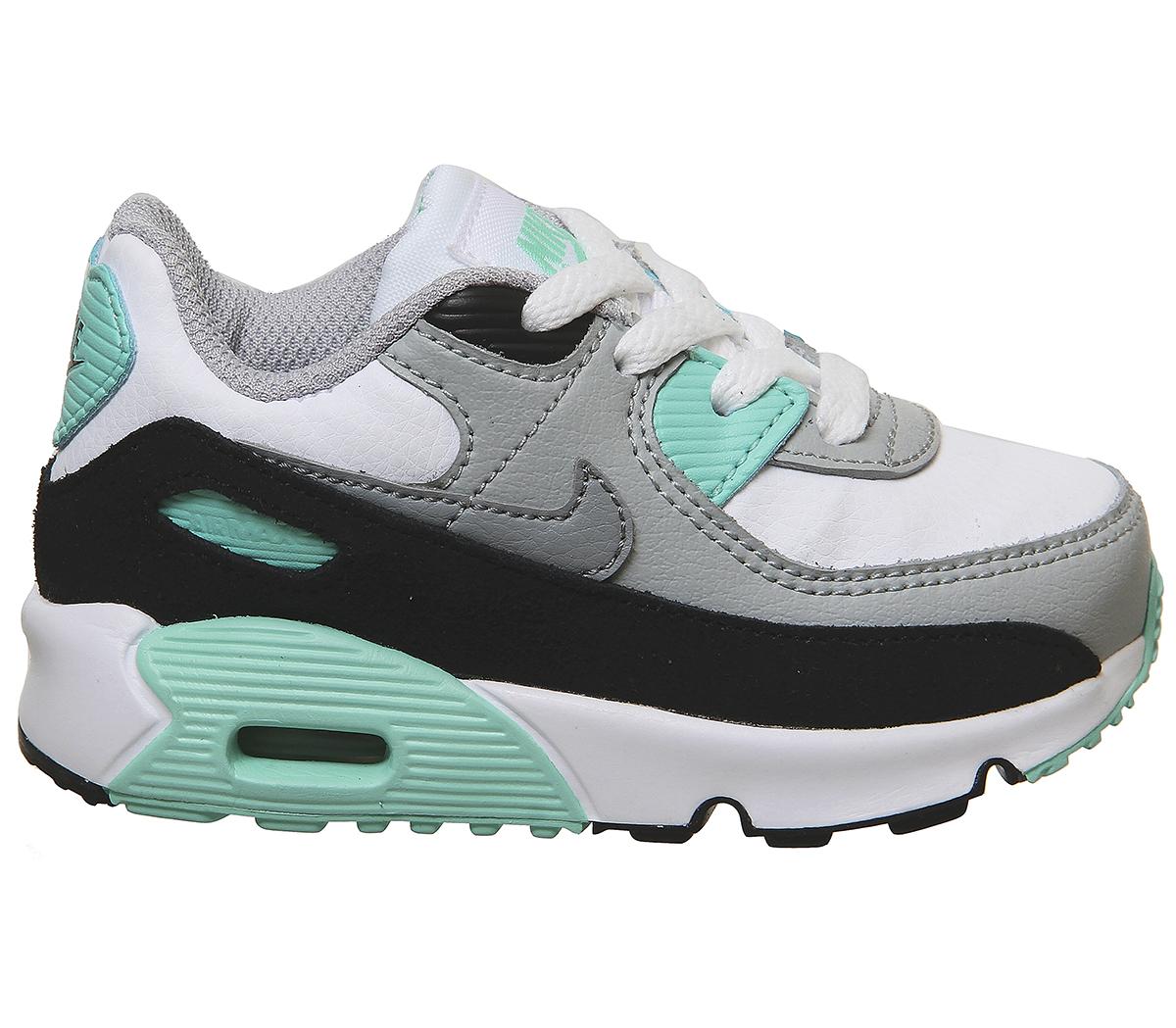 Nike Air Max 90 Infant Trainers White Particle Grey Smoke Grey Turquoise - Unisex