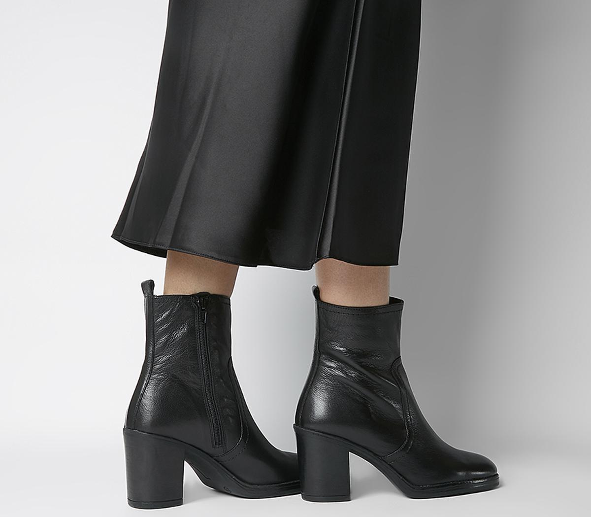 Office Away Casual Heeled Boots Black Leather Ankle Boots