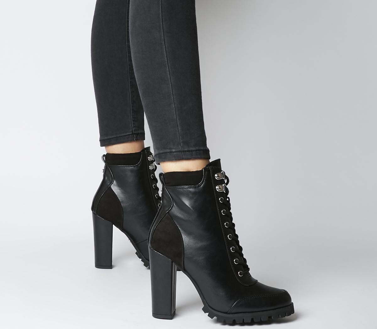 black heeled lace up ankle boots