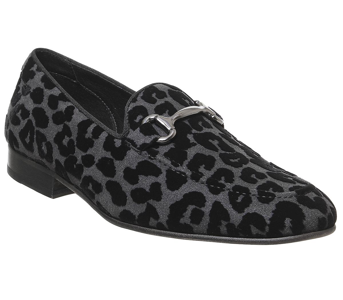 black leopard loafers
