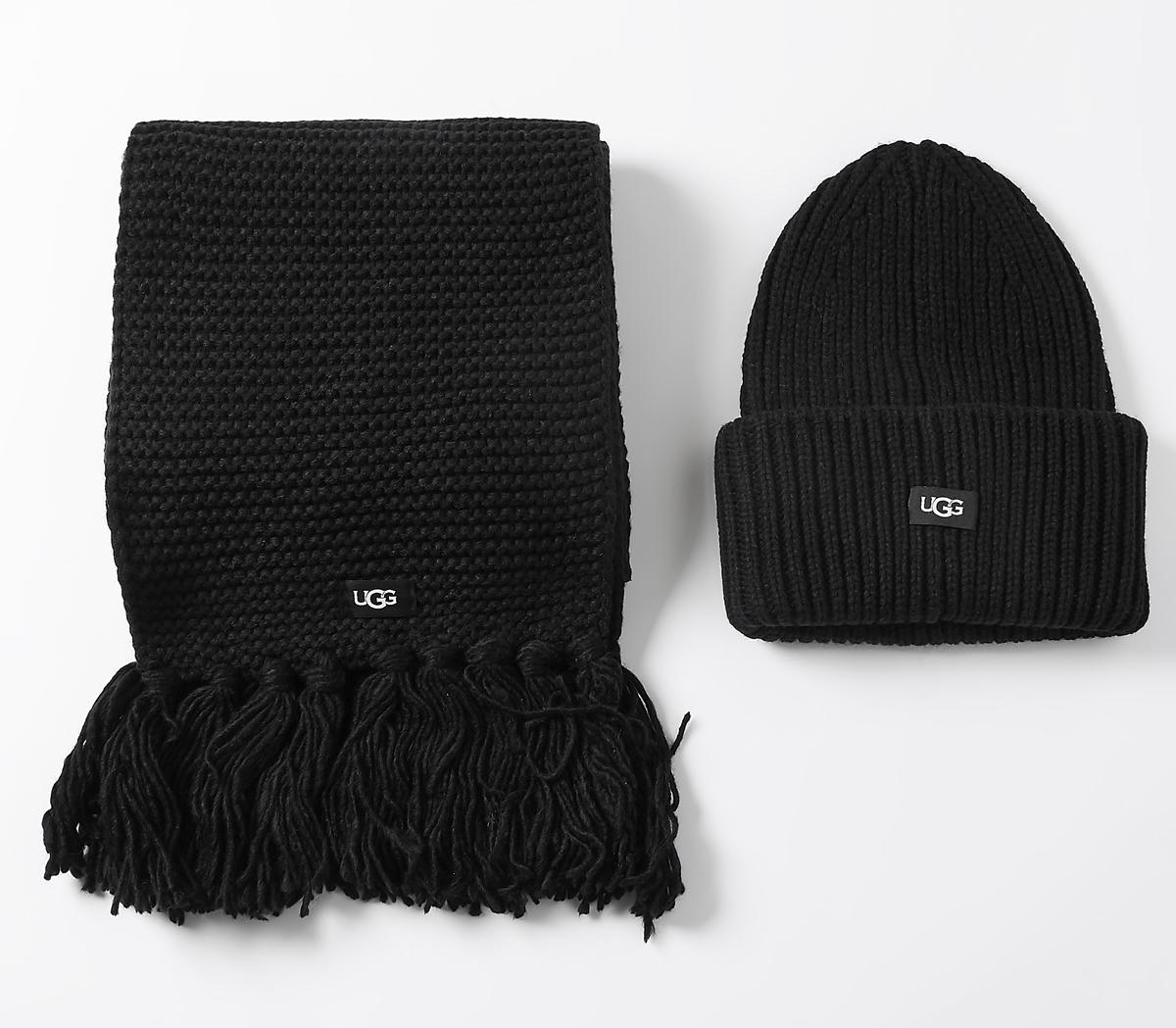 UGG Knitted Scarf And Hat Set Black 