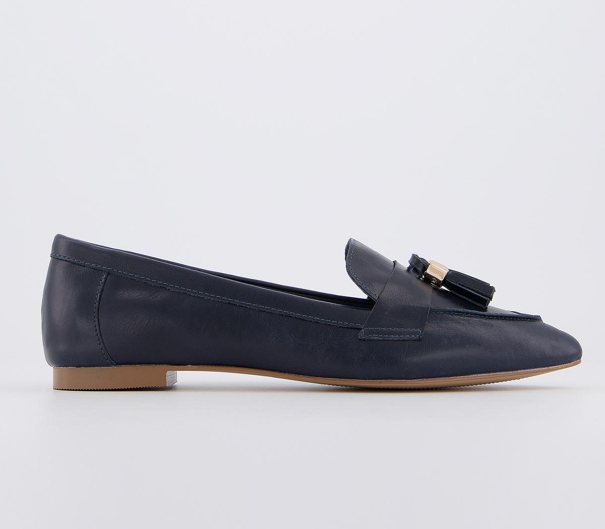 Office Fib Pointed Tassel Loafers Navy Leather - Women’s Loafers