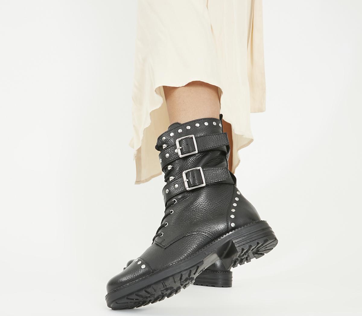 High Cut Lace Up Boots Black Leather 