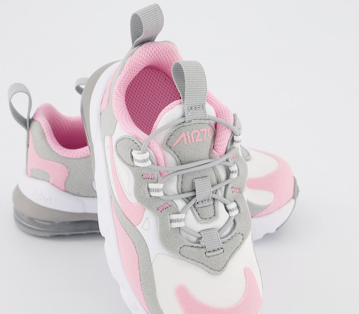 Nike Air Max 270 React Infant Trainers White Pink Light Smoke Grey Metallic Silver - Unisex