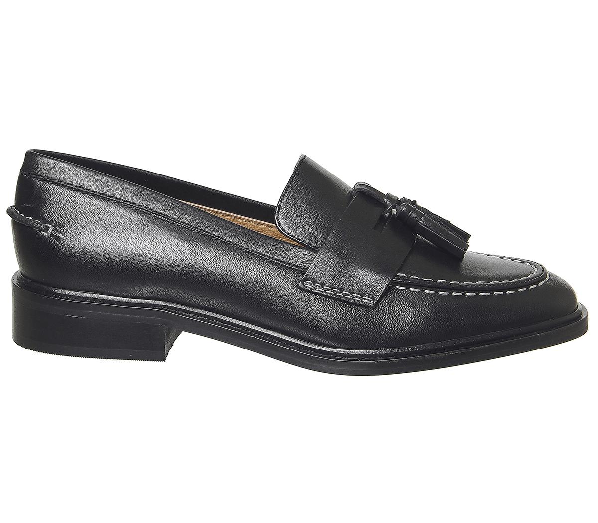 Office Falling Loafers Black Leather - Flat Shoes for Women