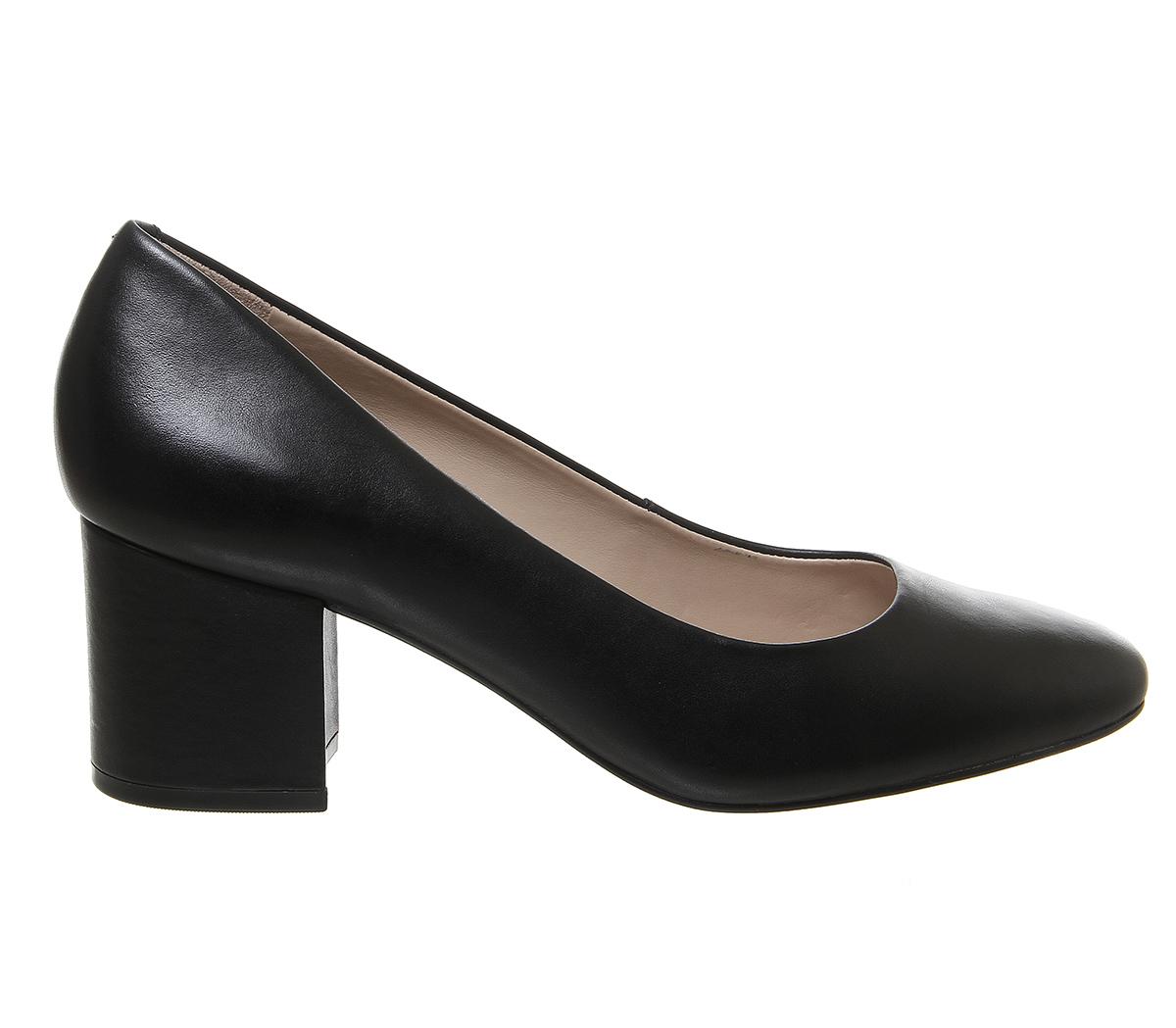 Office Madge Round Toe Court Heels Black Leather - Mid Heels