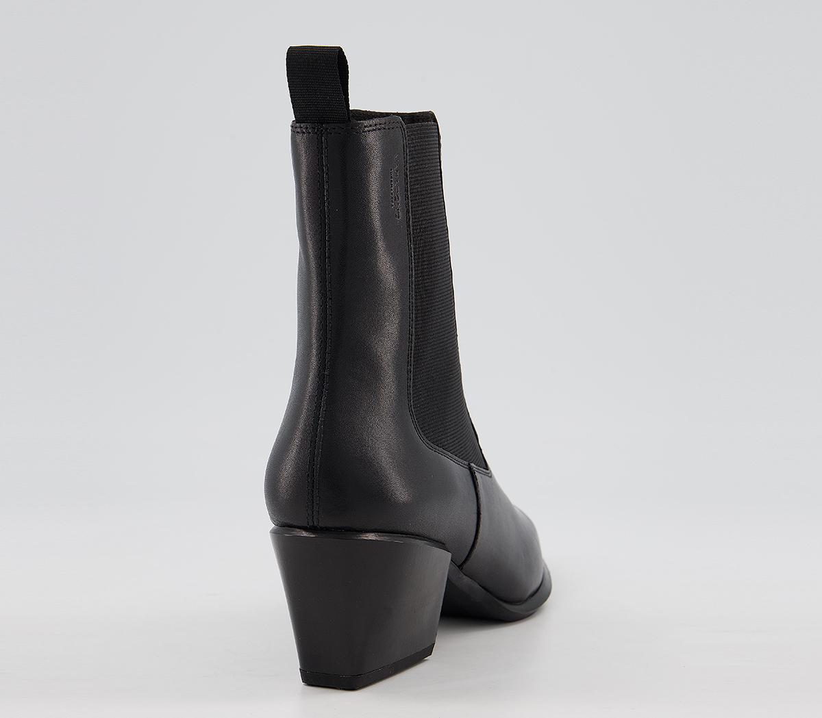 vagabond hedda leather flared heel knee boots in black