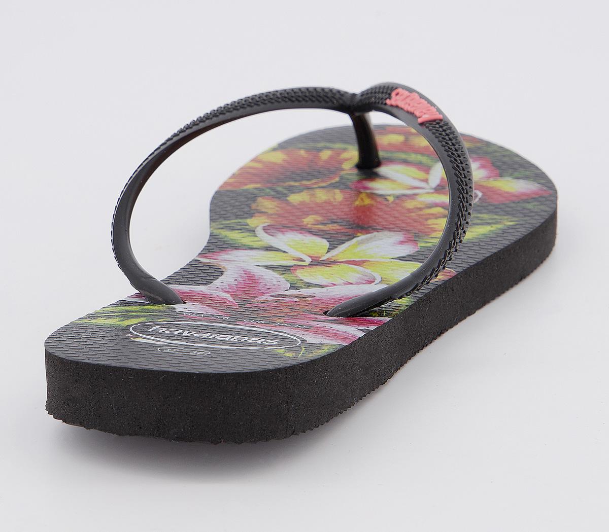 Havaianas Slim Floral Flip Flops Black - Women’s Sandals