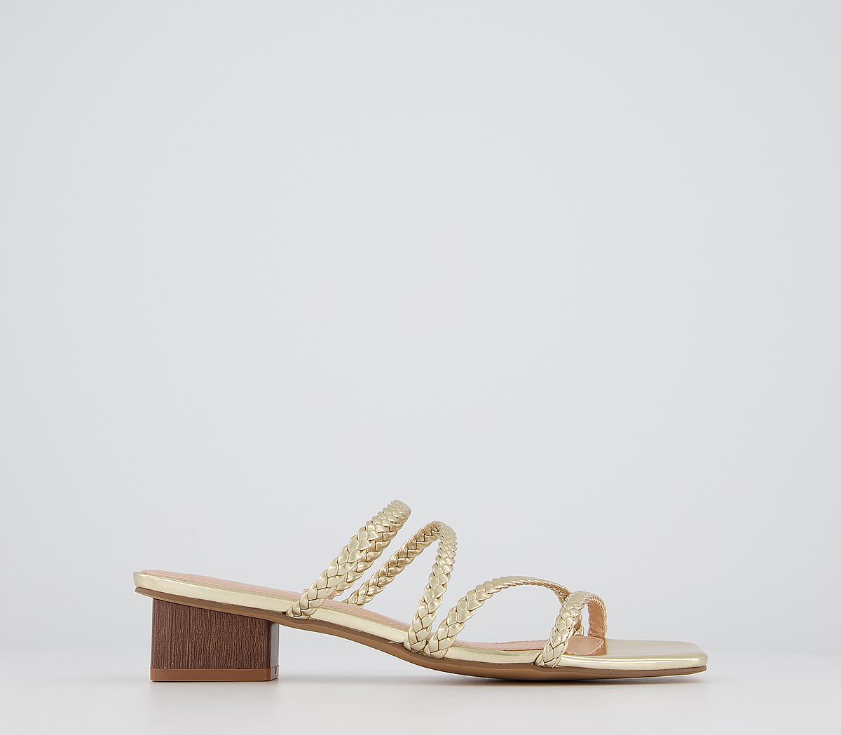 gold mules block heel