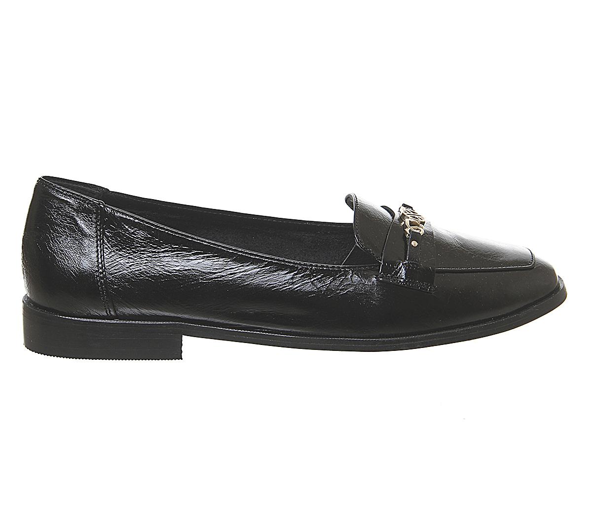 Office Fare Square Toe Flats Black Leather - Women’s Loafers