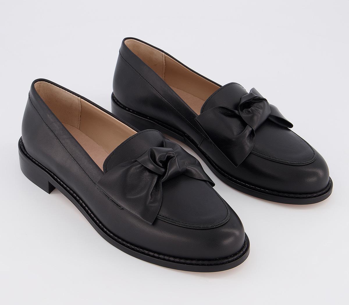 Office Federal Bow Loafers Black Leather - Flat Shoes for Women
