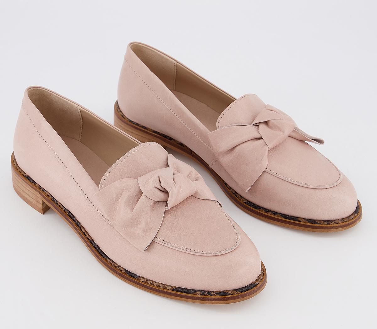 Office Federal Bow Loafers Nude Leather Flat Shoes for Women
