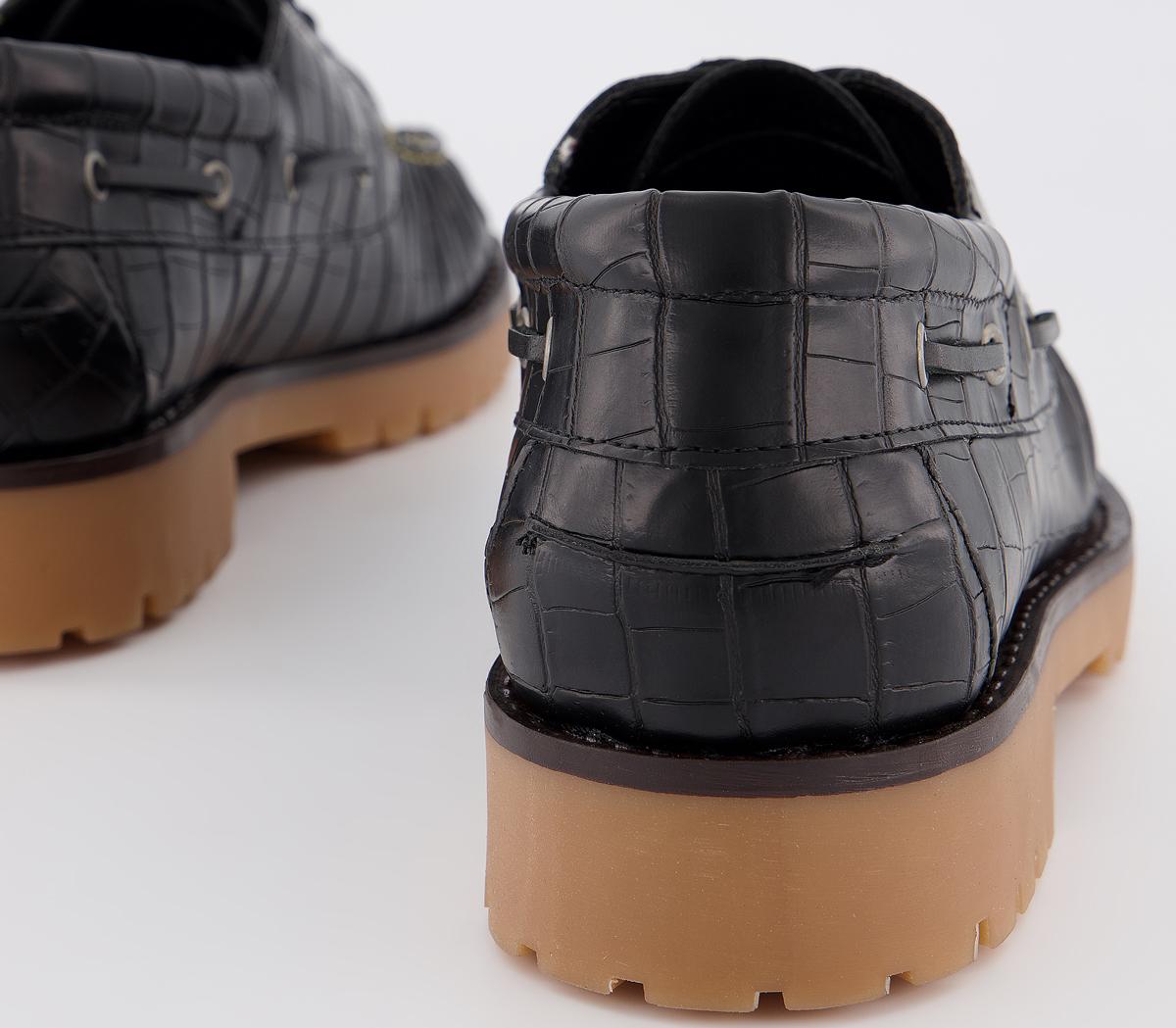 Mens Office Captain Boat Shoes Black Croc Casual Shoes