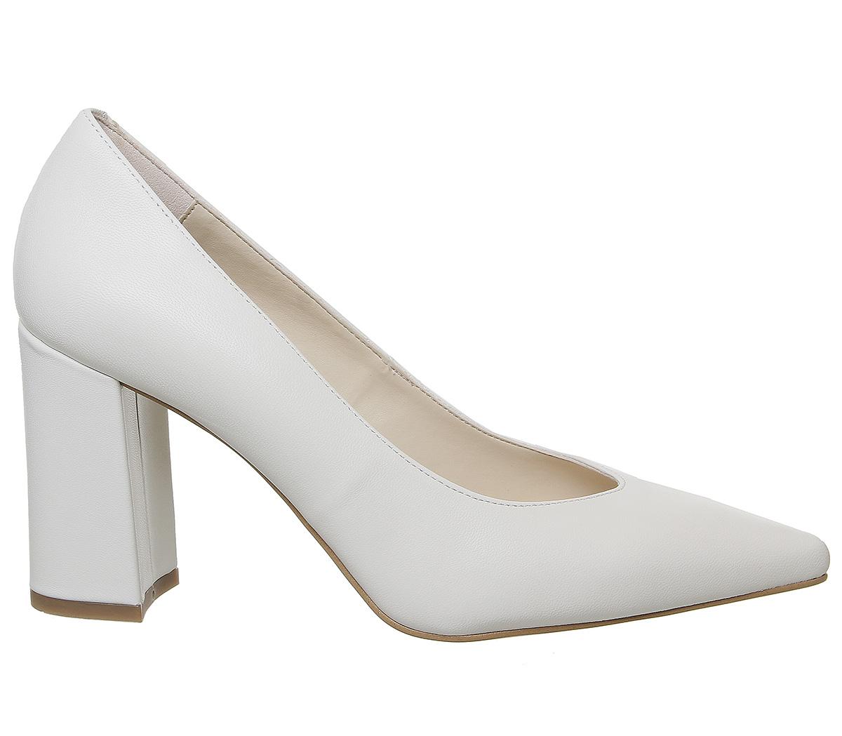 Office Monaco Block Pointed Court Shoes White Leather - Mid Heels