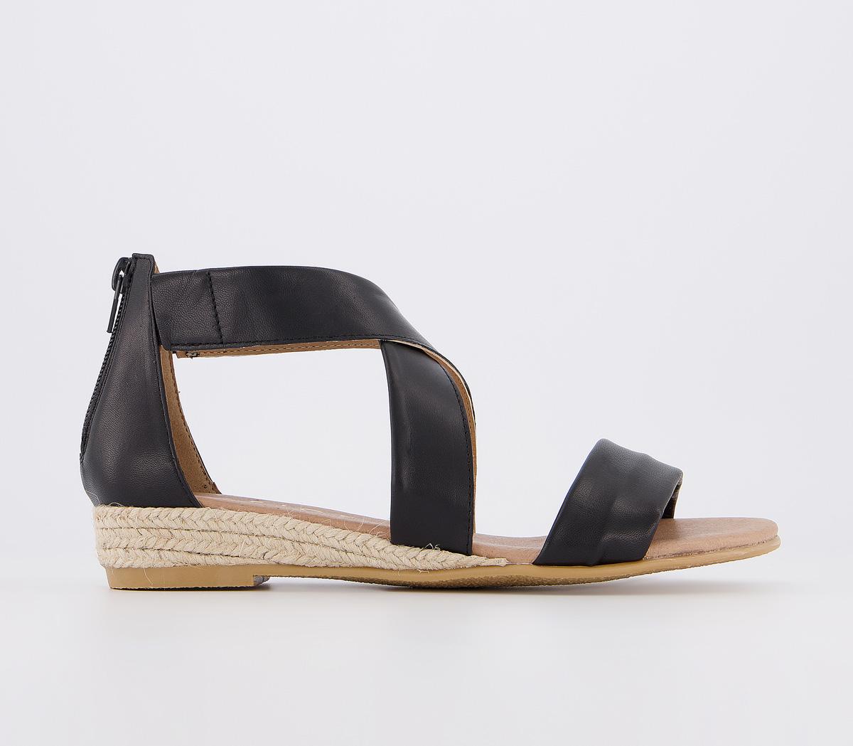 Office Sally Espadrille Wedge Sandal Black Leather - Women’s Sandals