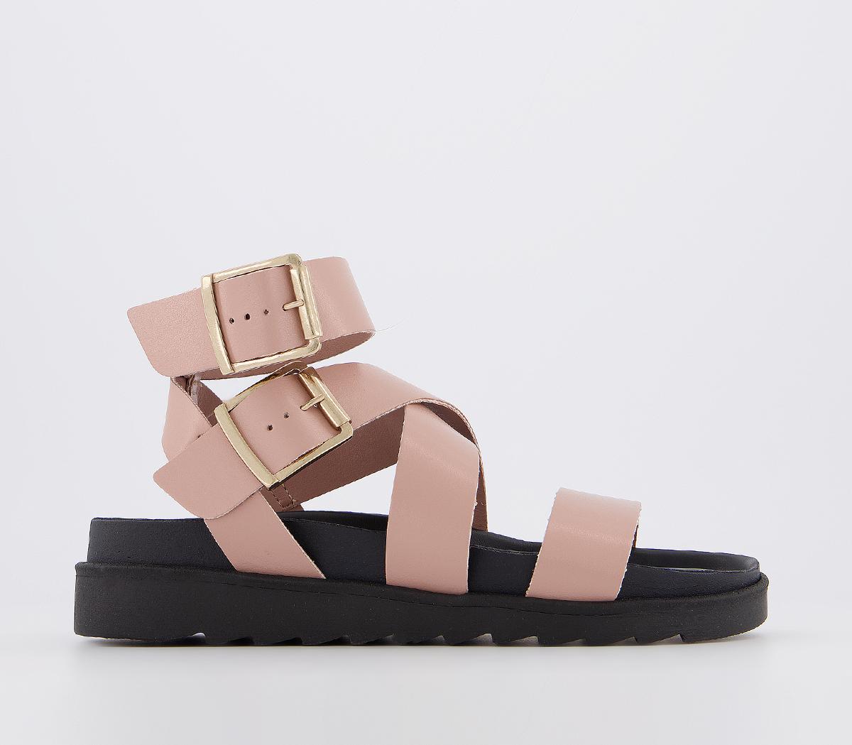  Office  Swordfish Buckle Sandals  Pink With Gold Buckles 