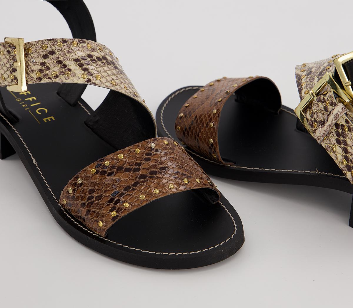 Office Sailing Buckle Sandals Snake Mix Leather With Gold Studs Women