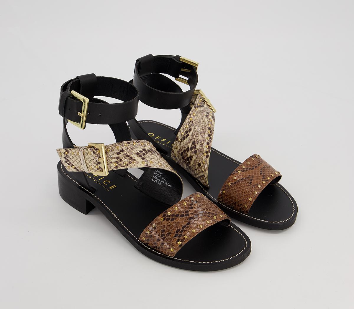 Office Sailing Buckle Sandals Snake Mix Leather With Gold Studs Women