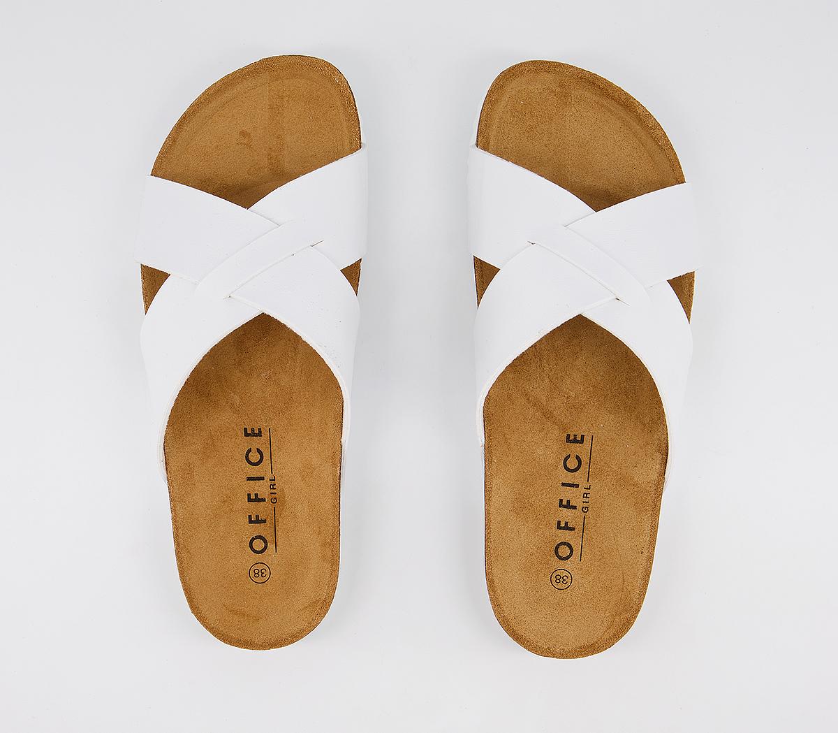 white crossover sandals