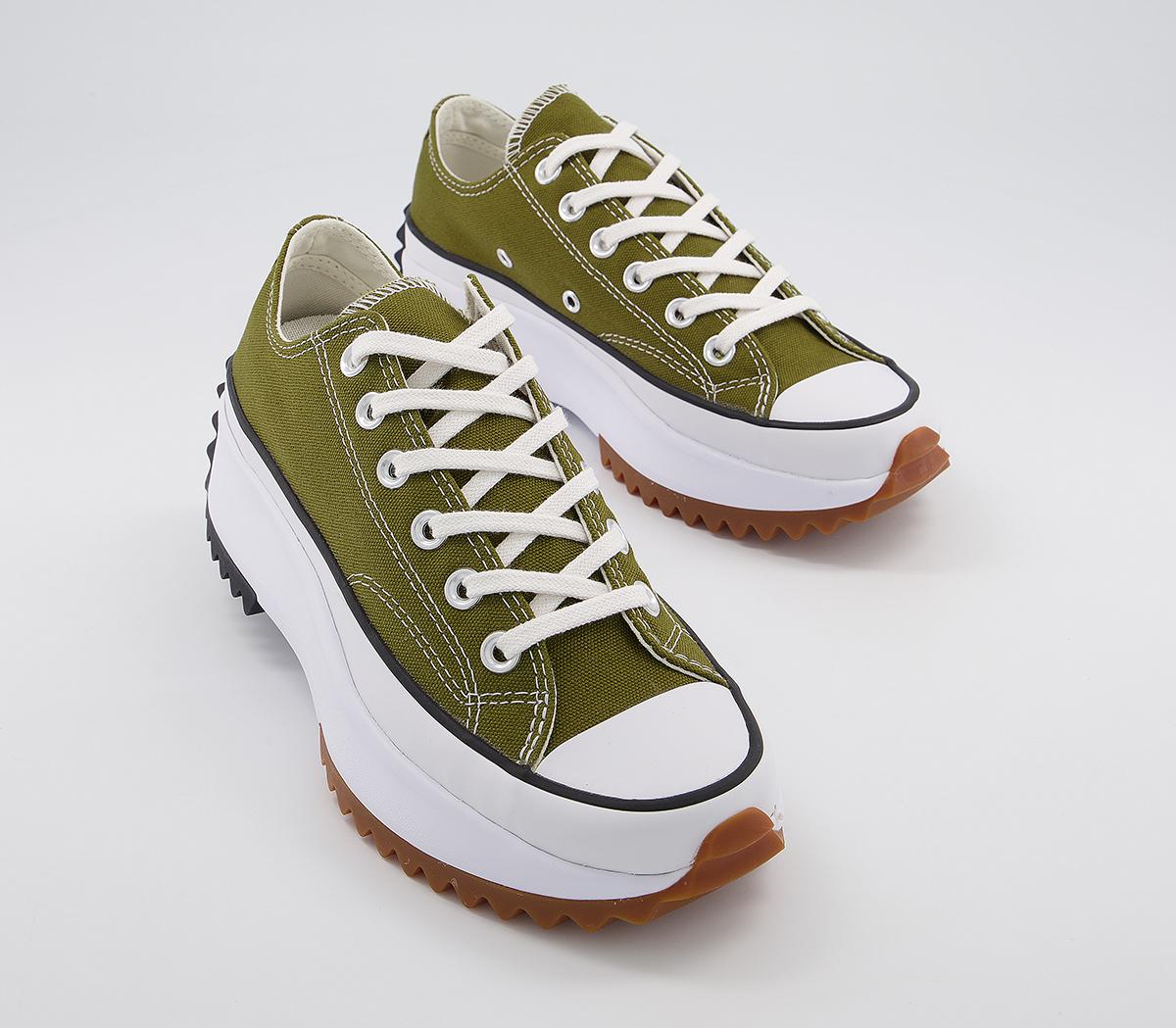 Converse Run Star Hike Ox Trainers Dark Moss White Gum - Unisex Sports