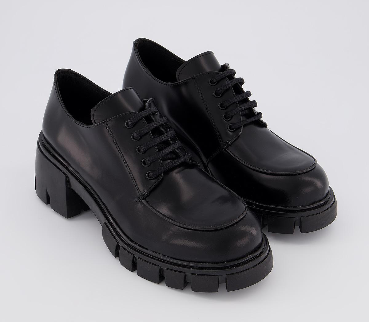 Office Matcha Chunky Sole Lace-up Black Leather - Mid Heels