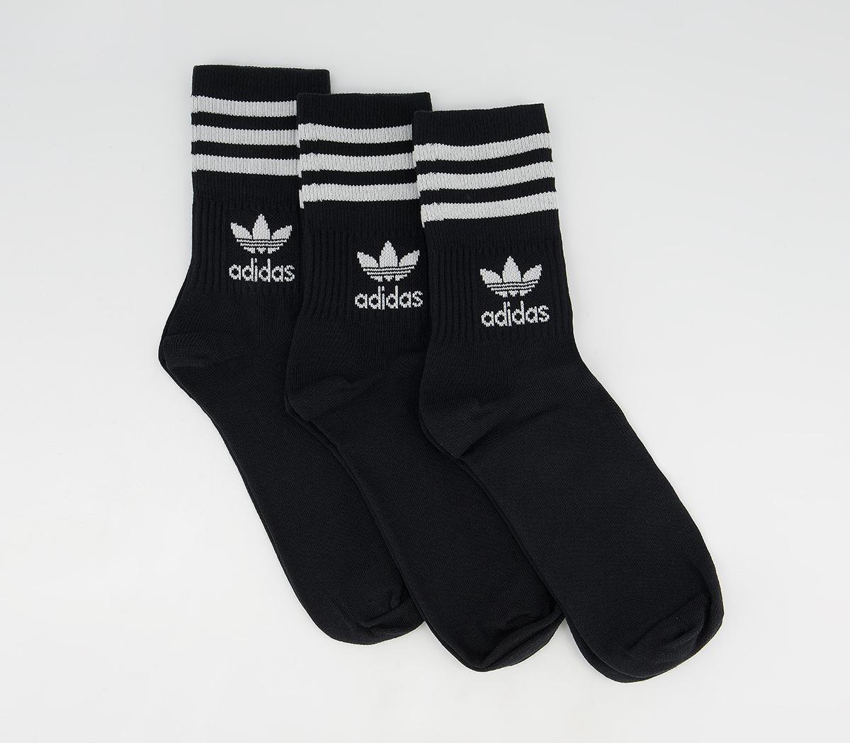 adidas Mid Cut Crew Socks 3 Pack Black White - Accessories