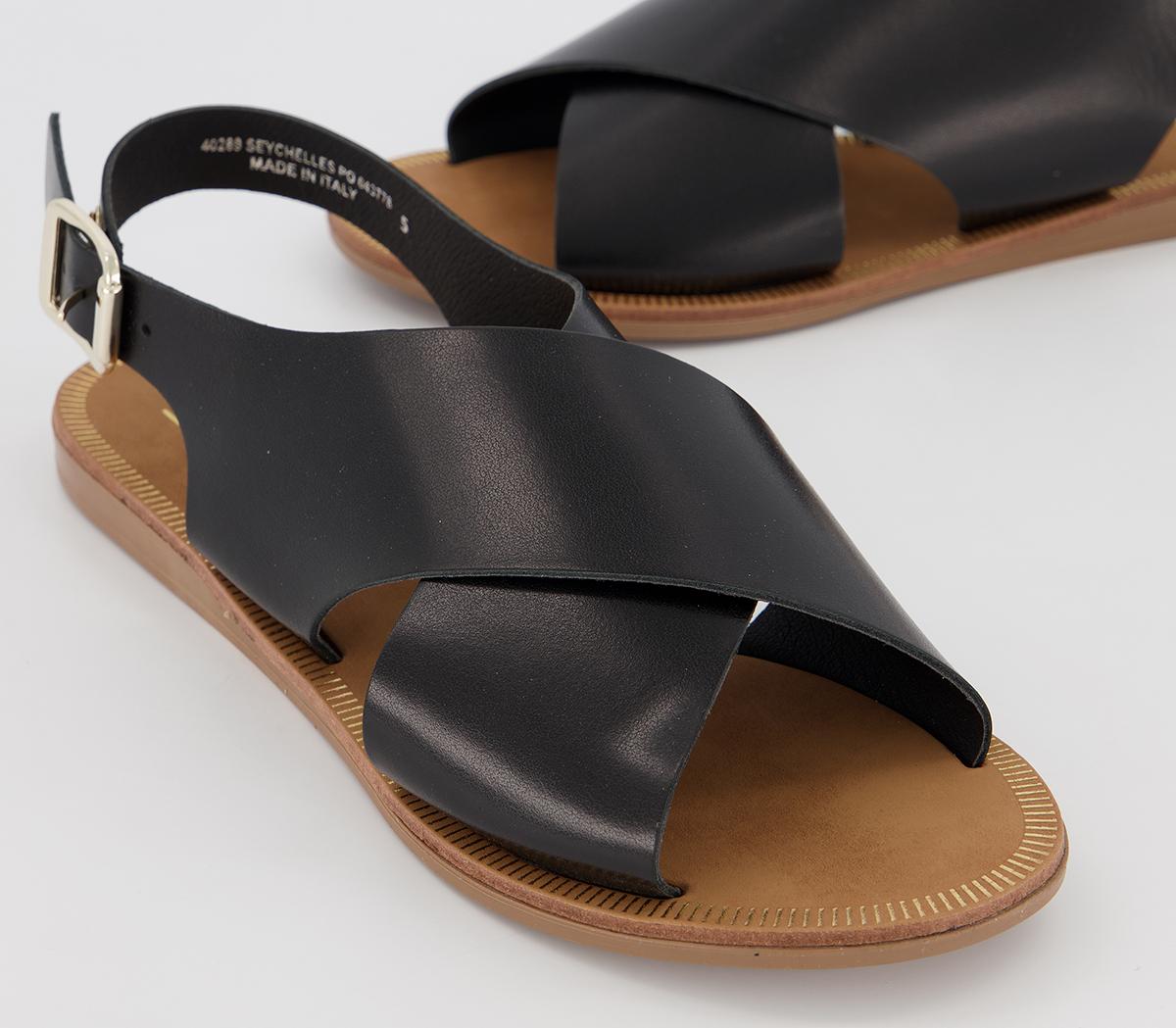 Office Seychelles Cross Strap Sandals Black Leather - Women’s Sandals