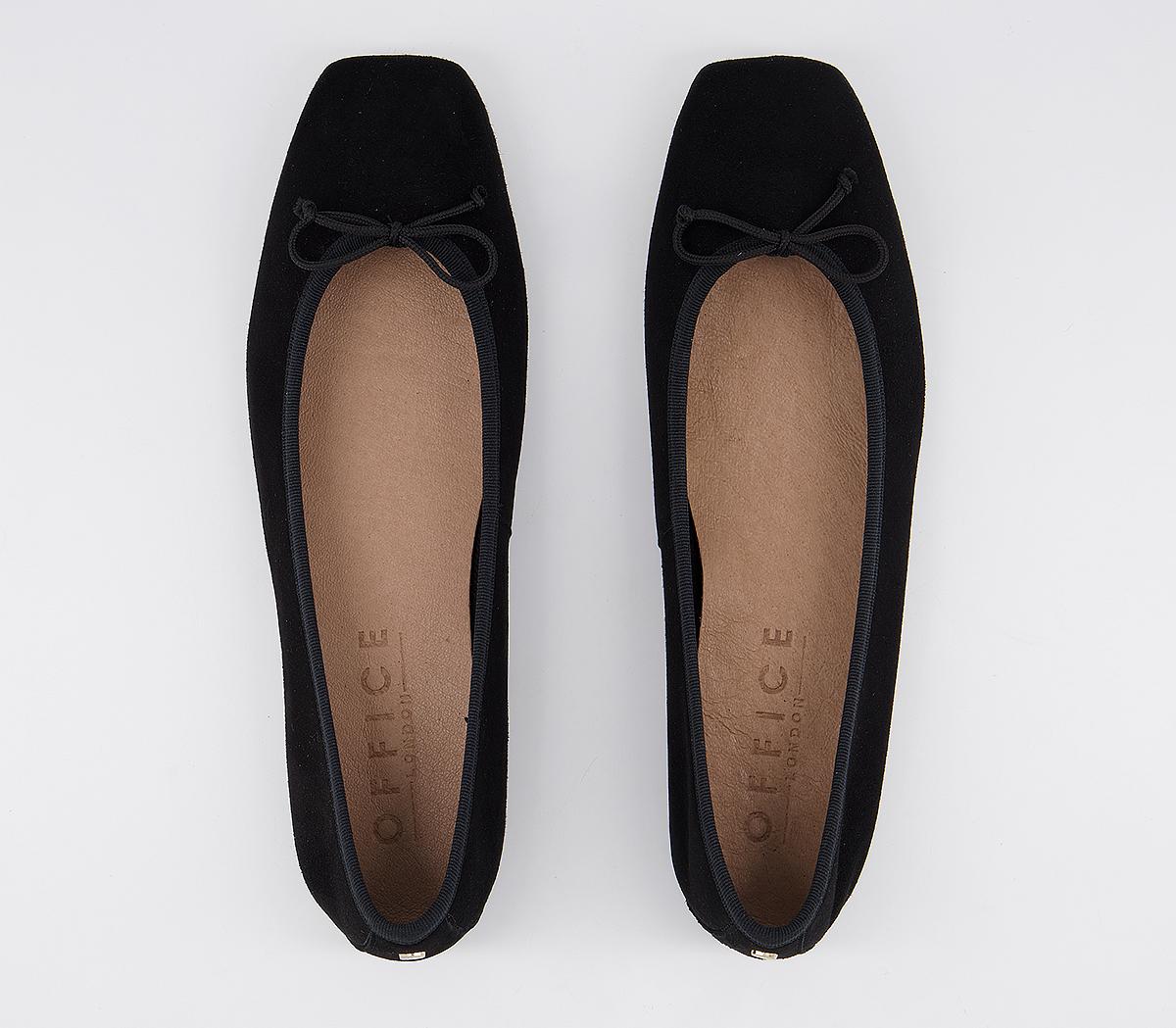 Office Fly Away Square Toe Bow Ballerina Flats Black Suede Flat Shoes