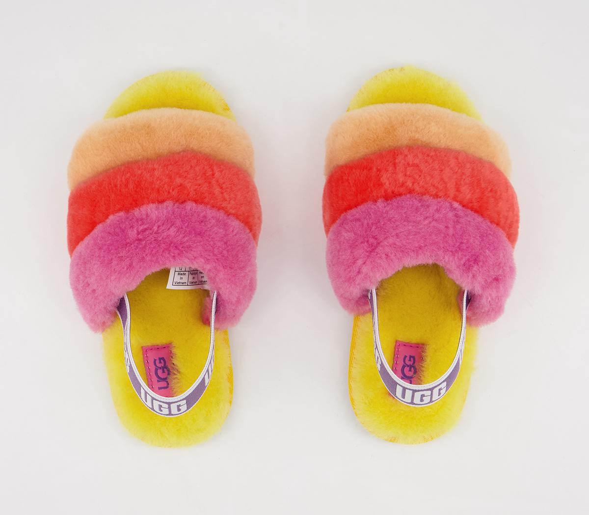 UGG Fluff Yeah Slide Infant Slippers Yellow Rainbow - Unisex