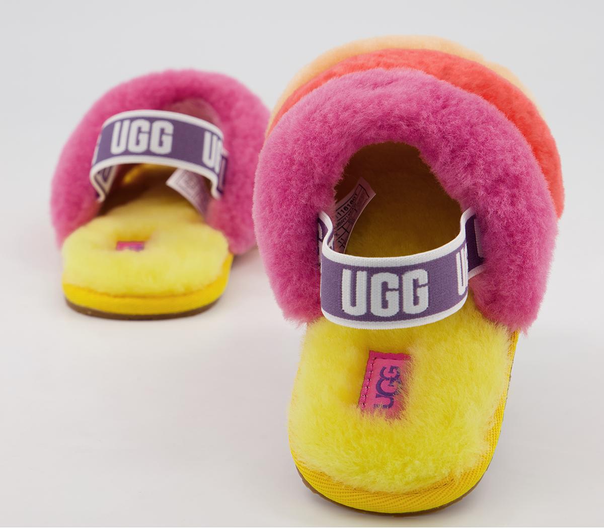 UGG Fluff Yeah Slide Infant Slippers Yellow Rainbow - Unisex