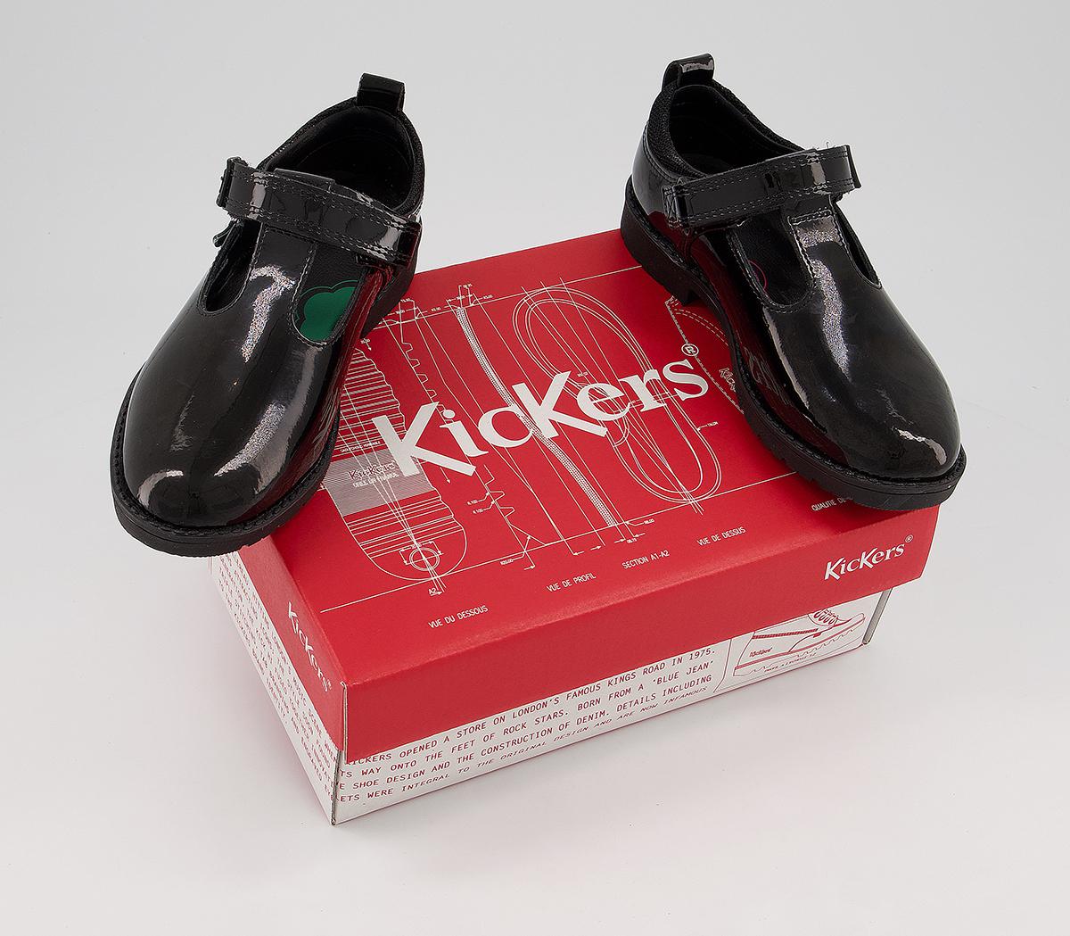 Kickers Lachly T Bar Shoes Black Patent Leather - Unisex