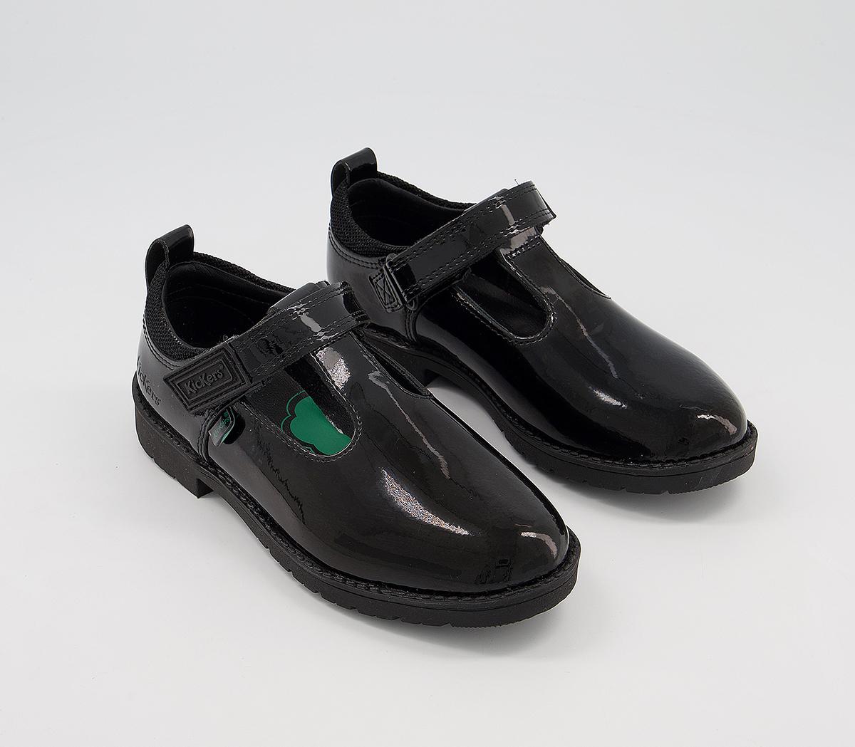 Kickers Lachly T Bar Shoes Black Patent Leather - Unisex