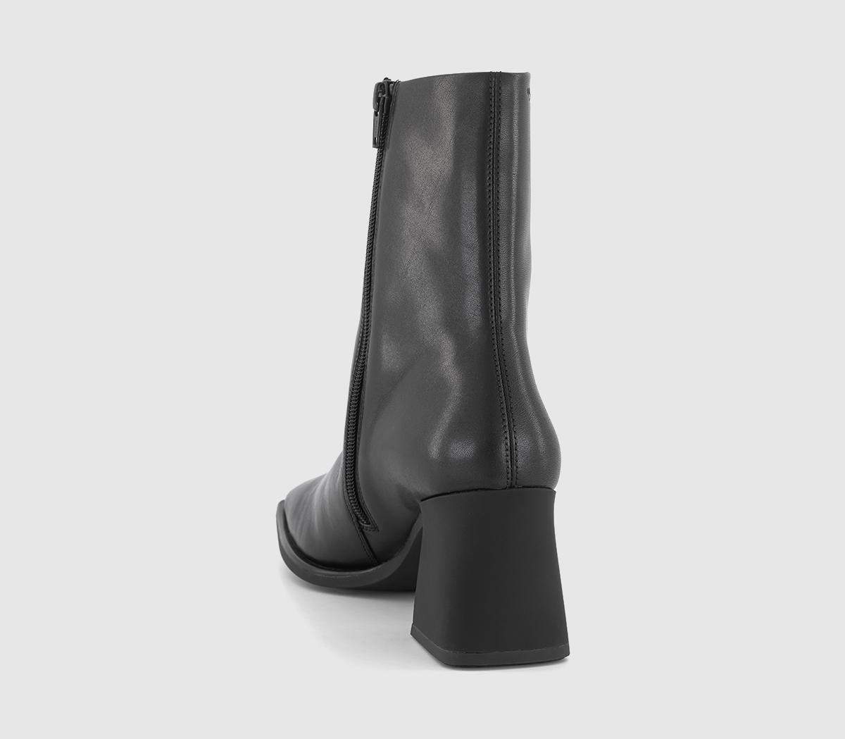 vagabond hedda leather flared heel knee boots in black
