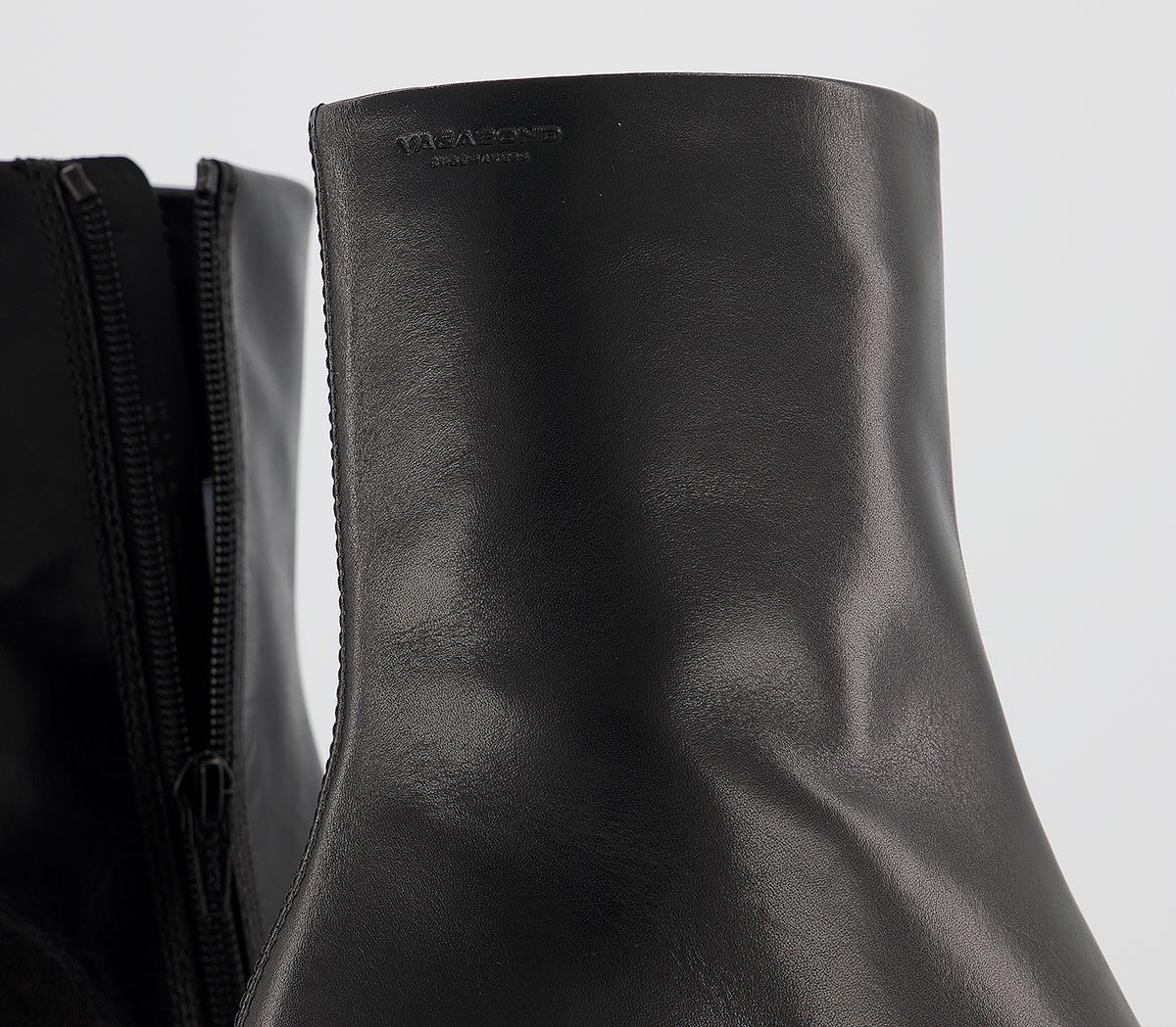 vagabond hedda leather flared heel knee boots in black