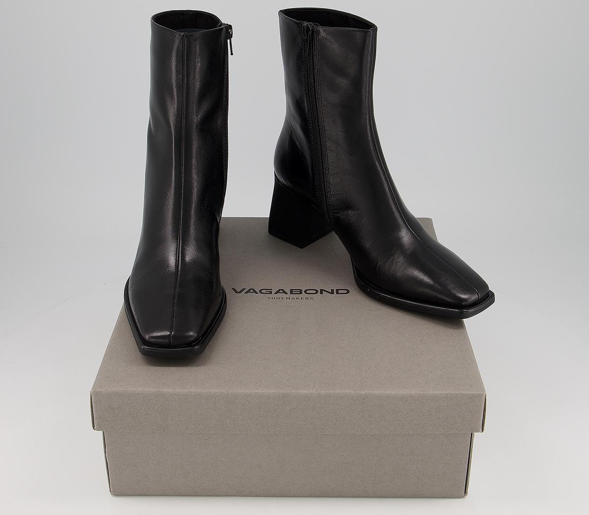 vagabond hedda leather flared heel knee boots in black