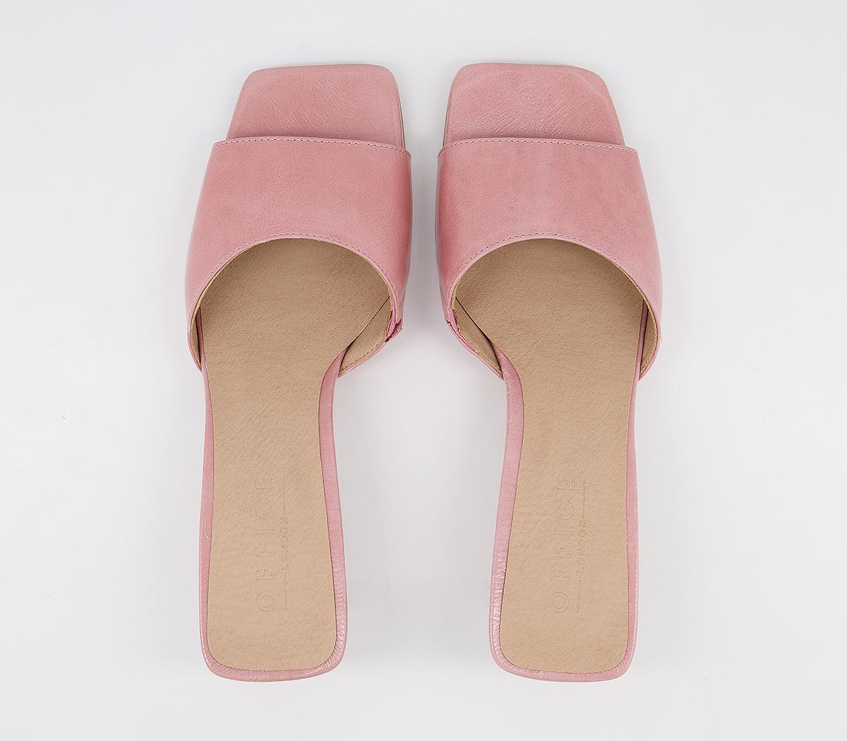 Office Magna Low Heel Mules Pink Leather Mid Heels