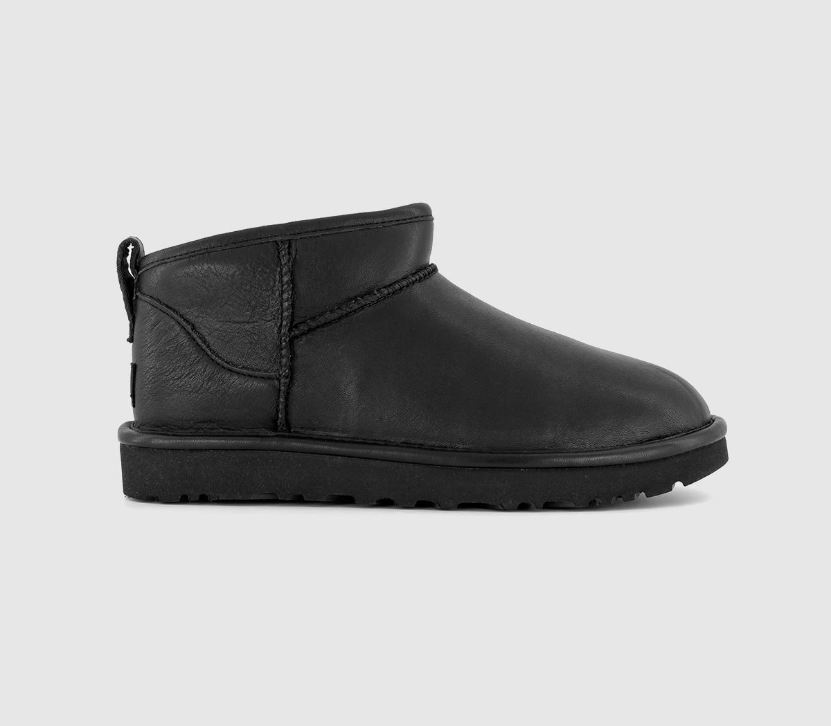 UGG Classic Ultra Mini Boots Black Leather - Ankle Boots