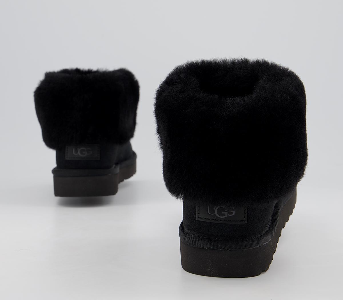 ugg classic mini fluff ankle boots in black