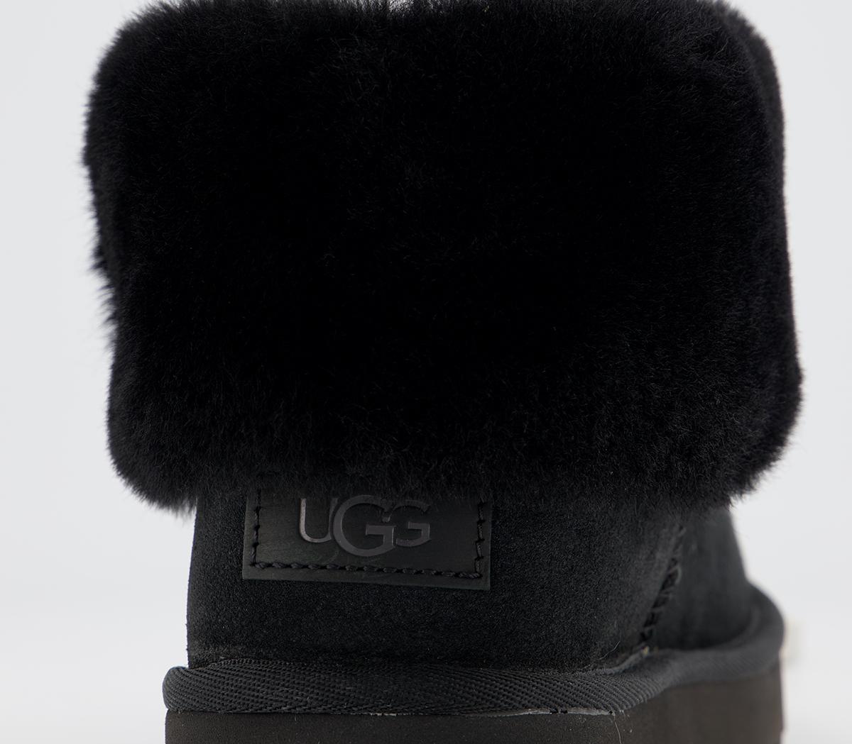 ugg classic mini fluff ankle boots in black