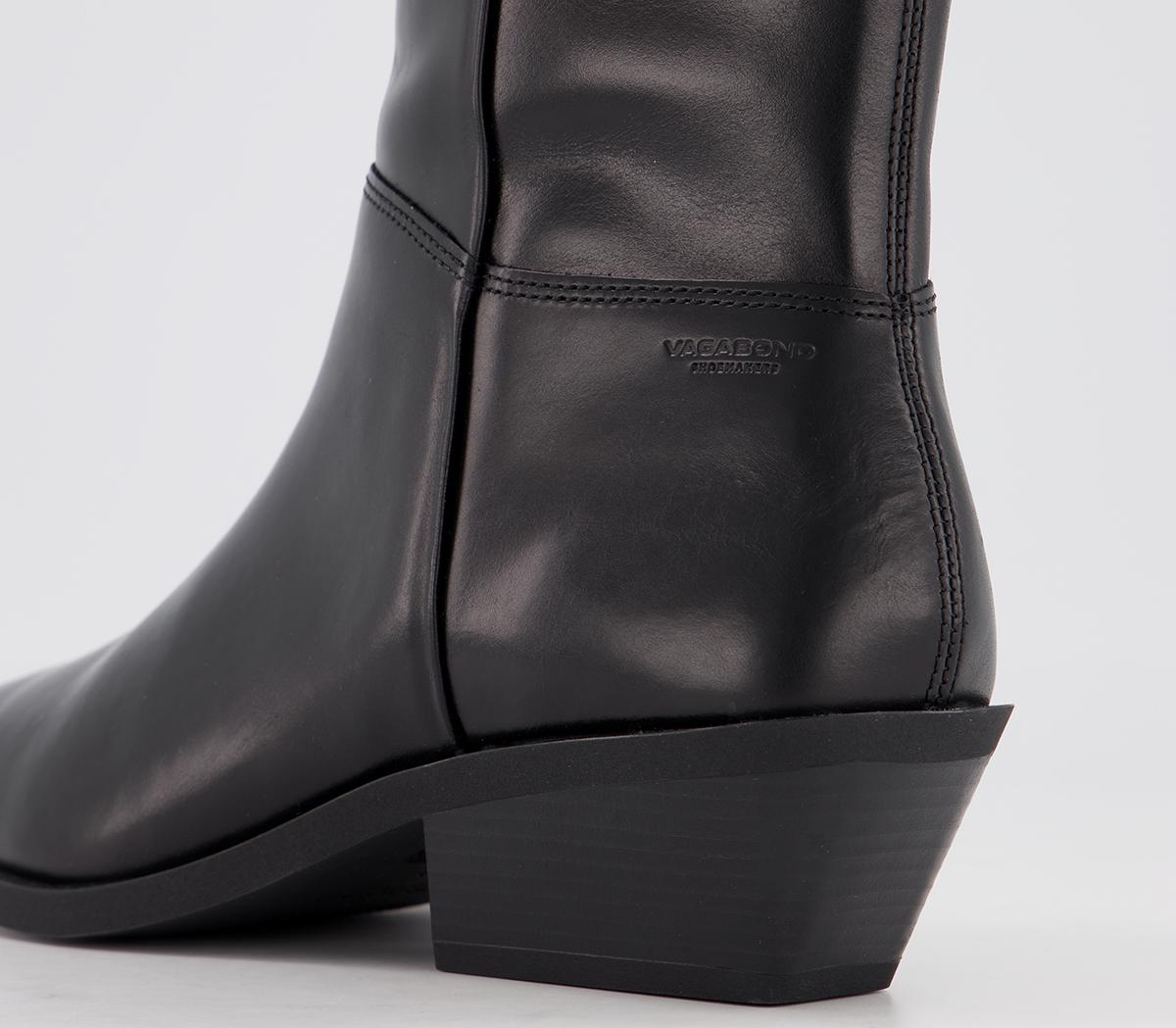 vagabond hedda leather flared heel knee boots in black
